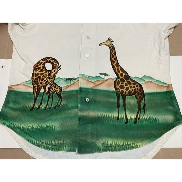 Vintage 90s Signal Sport Africa Giraffe Button up shirt Large USA Single Stitch - Picture 9 of 10